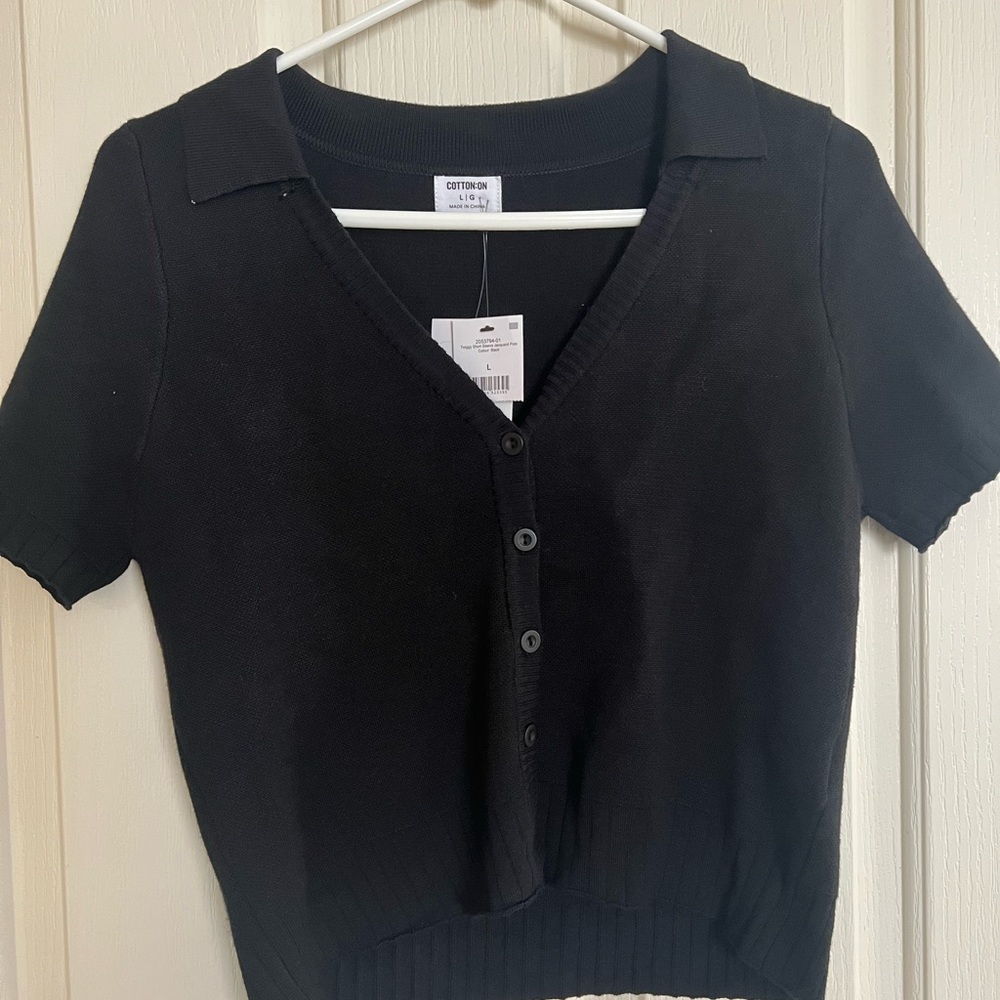 NWT Cotton On Twiggy Short Sleeve Jacquard Polo Top